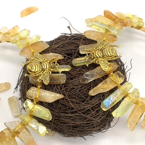 Handmade Bohemian Crystal Bee Moon Headband Elegant Bridal Crown Yellow Raw Stone Hair Accessories For Wedding Festival Women Gift