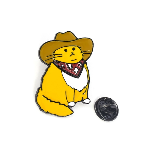 Spilla In Smalto Gatto Cowboy Cartone Animato Pin Da Risvolto Animale In Lega Con Cappello Marrone E Sciarpa Rossa