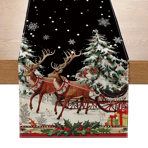 Runner Da Tavola Natalizio Poliestere Trama Lino Babbo Natale Renna Stampa Sala Da Pranzo Decorazione Festiva