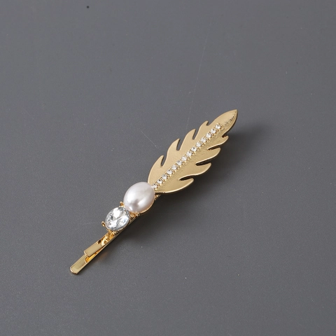 Elegante Pasador De Pelo En Forma De Pluma Aleación Diamantes De Imitación Perla Artificial Horquilla Para Mujer Accesorios De Moda