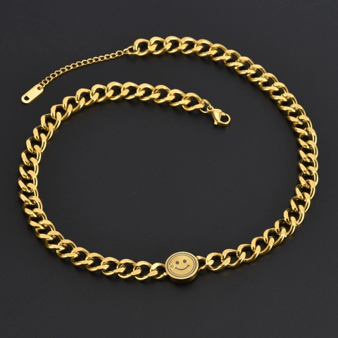Mode Smiley Gezicht Sieraden Voor Vrouwen Verguld Titanium Staal Cubaanse Schakelketting Ketting En Armband