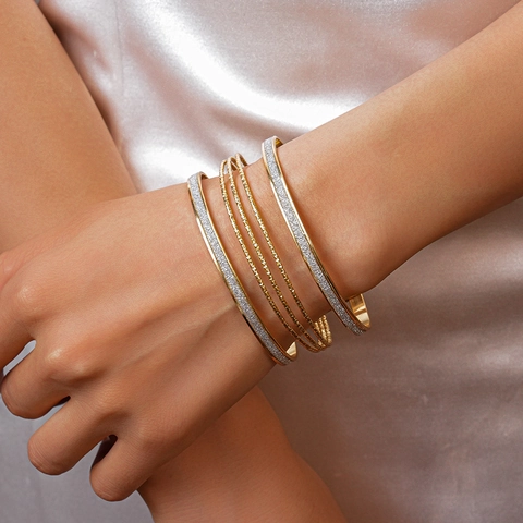 Meerlaagse Geometrische Metalen Manchet Armband Minimalistisch Goud Zilver Glitter Mat Open Armband Mode Sieraden Dames