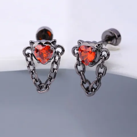 Halloween Devil Heart Zirconia Stud Earrings 316L Stainless Steel Post Gothic Red Heart Bat Spider Web Fruit Earrings For Women Men Jewelry
