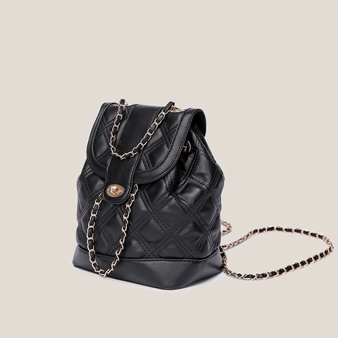 Mochila Acolchada Con Cadena De Cuero PU Mini Bolso De Viaje De Moda Con Cierre De Giro Para Mujeres Elegante