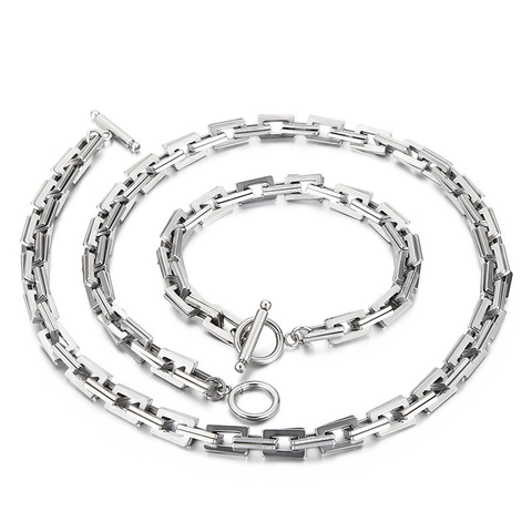 Collar Y Pulsera De Cadena Con Eslabones Rectangulares Acero Inoxidable 316L Cierre De Toga Joyería Punk Para Hombre