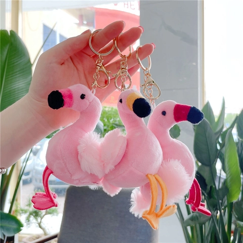 Flamingo Plush Keychain Pendant Soft Stuffed Animal Bag Charm Fuzzy Feather Wing Cute Animal Bag Hanging Decor Accessory