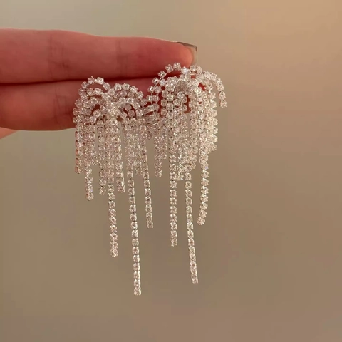 Rhinestone Quasten Ohrhänger Mit 925 Sterling Silber Ohrstecker Lange Funkelnde Kupfer Baumelnder Schmuck Für Damen