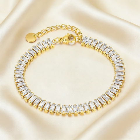 Bracciale Tennis In Acciaio Inossidabile Per Donna Con Zirconia Baguette Catena Regolabile Gioielli Di Moda