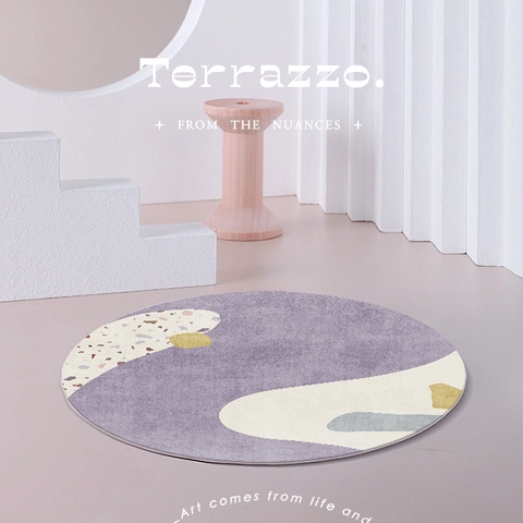 Modern Round Area Rug Polyester Fiber Abstract Pattern Non Slip Carpet For Living Room Bedroom Minimalist Home Decor