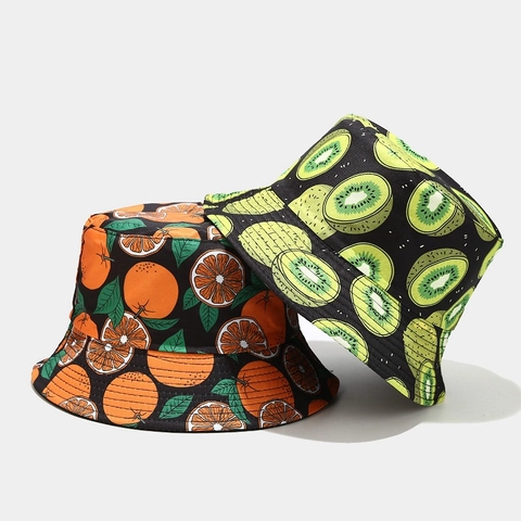 Vissershoed Met Fruitprint Polyester Zonbescherming Zomer Outdoor Omkeerbaar Unisex Casual