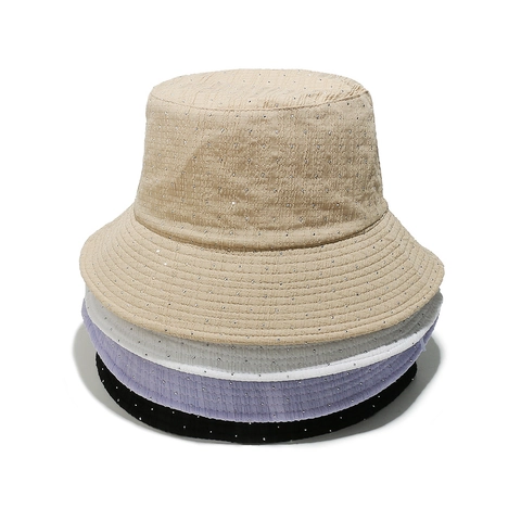 Bucket Hat Women Rhinestone Textured Polyester Wide Brim Sun Protection Summer Outdoor Fashionable Casual