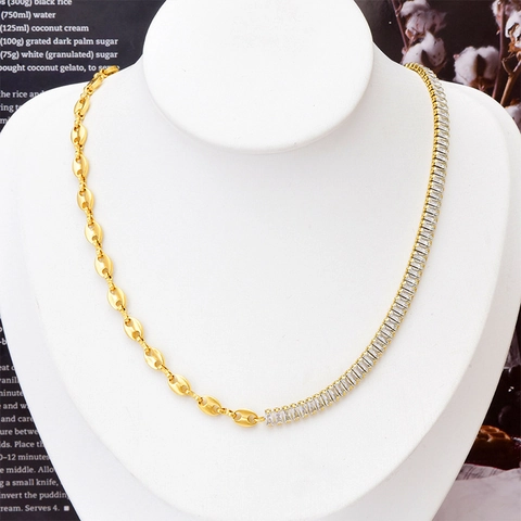 Mode Titanium Staal Asymmetrische Halsketting Armband Set Rechthoekige Strass Ingelegde Varkensneus Ketting Voor Dames Sieraden