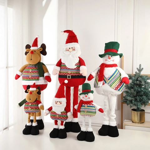 Christmas Plush Ornaments Long Legged Santa Claus Snowman Reindeer Knitted Fabric Home Holiday Party Desktop Decorations