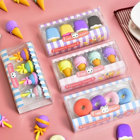 Cartoon Dessert Radiergummis Eis Lutscher Donut Formen Montiert TPR Schreibwaren Neuheit Student Schule Kinder Geschenk