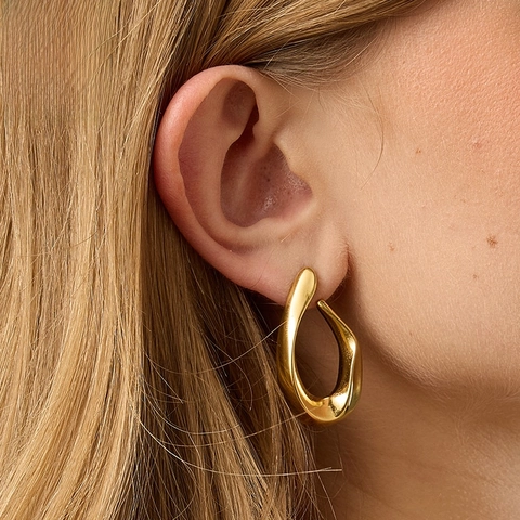 Minimalist Stainless Steel Irregular Fluid Teardrop Stud Earrings For Women Gold Plated Geometric Liquid Metal Fashion Jewelry