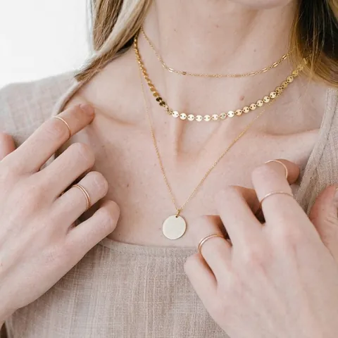 Collar de Capas de Acero Inoxidable Minimalista Mujer Colgante de Disco Redondo Oro Plata Oro Rosa Joyería Moda