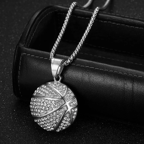 Collana Con Ciondolo Basket Hip Hop Acciaio Inossidabile Strass Iced Out Gioielli Moda Urbana Per Uomo