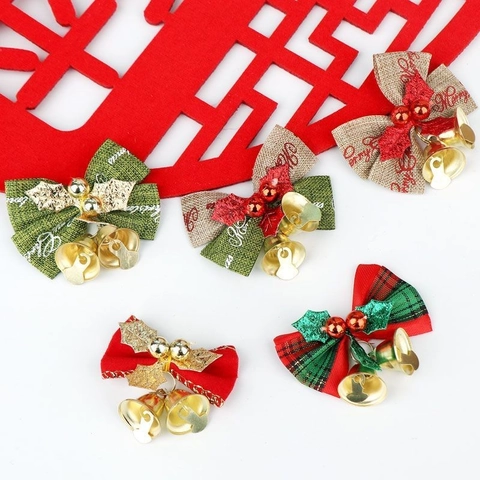 Lazos De Navidad Con Campanas Tela De Arpillera Cuadros Terciopelo Adornos Para Árbol Envoltorio Regalo Decoración