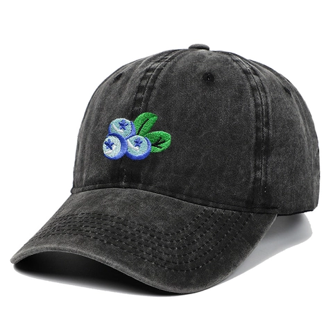 Casquette de Baseball en Coton Lavé Rétro Avec Broderie de Myrtille pour Hommes Femmes Chapeau de Soleil Réglable Casual