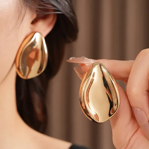 Large Waterdrop Teardrop Earrings Alloy With Silver Earring Post Gold Plated High Polish Minimalist Chunky For Women