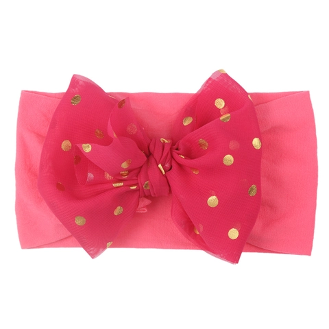 Baby Headband Big Bow Gold Polka Dots Nylon Elastic Wide Hairband For Infants Toddlers Kids Hair Accessories