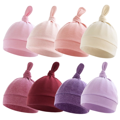 Newborn Baby Knotted Tail Hat Soft Cotton Blend Turban Cap For Infant Boys Girls Solid Color Striped Baby Beanie Accessory