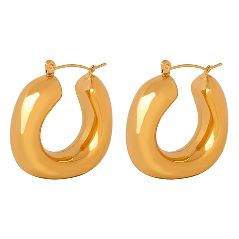 Pendientes De Aro Gruesos Acero De Titanio Chapado En Oro Forma U Geométrico Pulido Minimalista Joyería Moda Mujer
