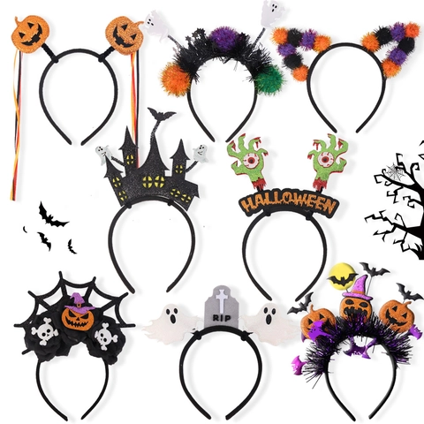 Halloween Headbands For Party Masquerade Decor Pumpkin Ghost Bat Spider Web Plastic Felt Glitter Spooky Costume Accessory
