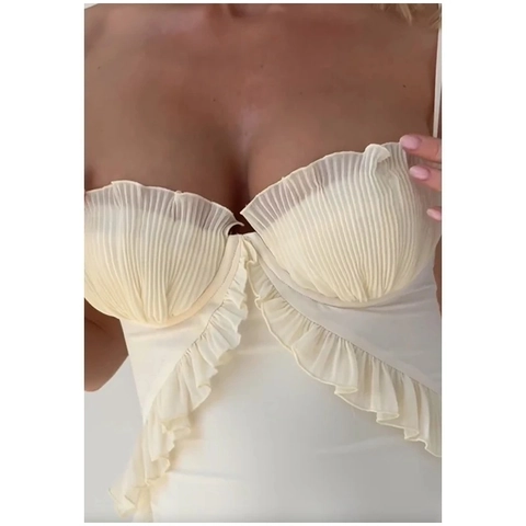 White Bodycon Maxi Dress Ruffle Pleated Spaghetti Strap Mermaid Elegant Party Wedding Guest Evening Sexy Slim Fit Polyester