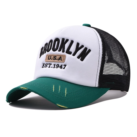 Cappello Trucker Ricamato Brooklyn Vintage Distressed Mesh Baseball Cap Cotone Traspirante Protezione Solare Per Uomini Donne