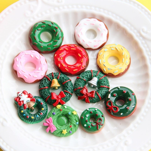 Christmas Miniature Resin Charms Donut Wreath Snowman DIY Jewelry Making For Phone Case Decoration Scrapbooking Festive Novelty