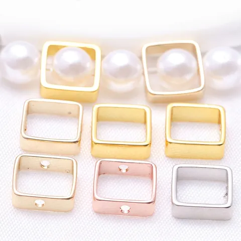 Douille De Perle Carrée Cuivre Plaqué Or 14K Perles D'Espacement Creuses Double Trou Pour Création Bijoux