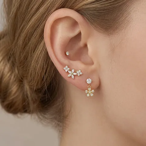 925 Sterling Silver Flower Stud Earrings Zirconia Inlaid Gold Plated Niche Design Fashion Jewelry Gift For Women