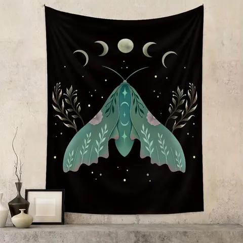 Mystische Mondphase Motte Wandteppich Polyester Ästhetische Böhmische Schmetterling Wandbehang Für Schlafzimmer Wohnzimmer