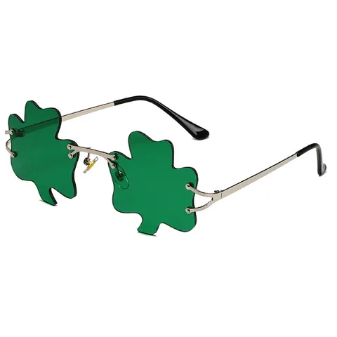 Occhiali Da Sole Senza Montura Novità Lenti Verdi Montatura Metallo Forma Trifoglio Accessorio Festa San Patrizio