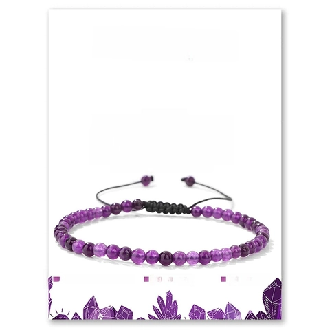 Natural Stone Beaded Bracelet Handmade Adjustable Woven Rope Amethyst Tiger Eye Healing Jewelry Gift With Wish Card