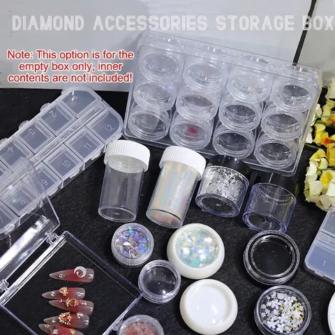 Clear Plastic Nail Art Storage Box Set Multi-Grid Transparent Jewelry Organizer For Rhinestones Beads Accessory Storage