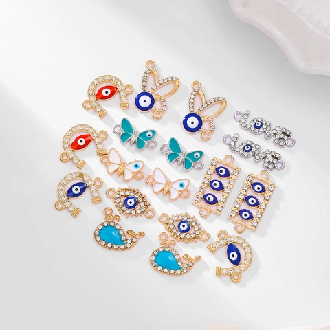 Evil Eye Connectors Alloy Enamel Rhinestone DIY Jewelry Making Charms Butterfly Whale Horseshoe Love Link Pendants