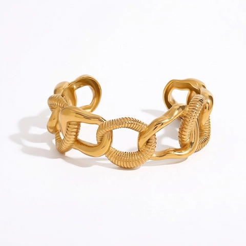 Bracciale A Polsino In Acciaio Inossidabile Placcato Oro 18K Per Donna Catena Intrecciata Irregolare Liscia Impermeabile Anallergico