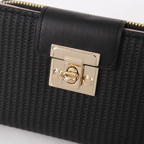 Dames Lange Portemonnee PU Leer Geweven Textuur Elegante Clutch Met Gouden Metalen Sluiting Kaartsleuven