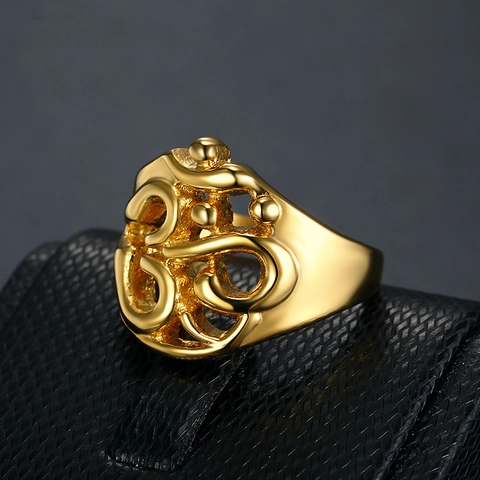Anello Religioso Spirituale Simbolo Om Aum Acciaio Inossidabile 316L Traforato Lucido Gioielli Punk Vintage Per Uomo Donna