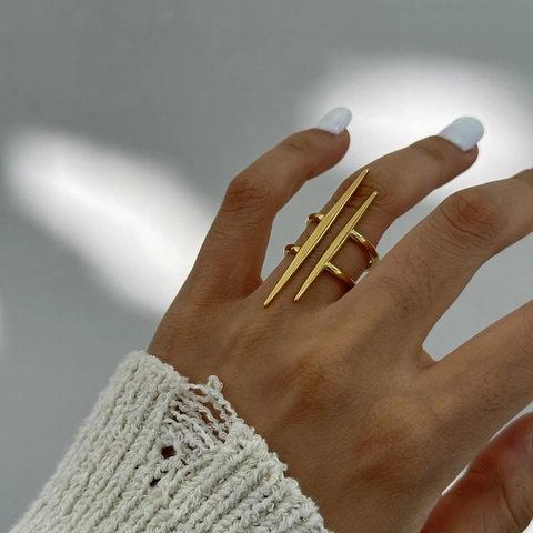 Geometrische Parallelle Staaf Ring Roestvrij Staal Verguld Moderne Sieraden Voor Vrouwen