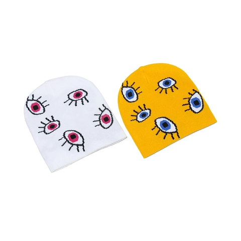 Acrylic Knitted Beanie Hat With Jacquard Eye Pattern Streetwear Winter Warm Skull Cap Unisex