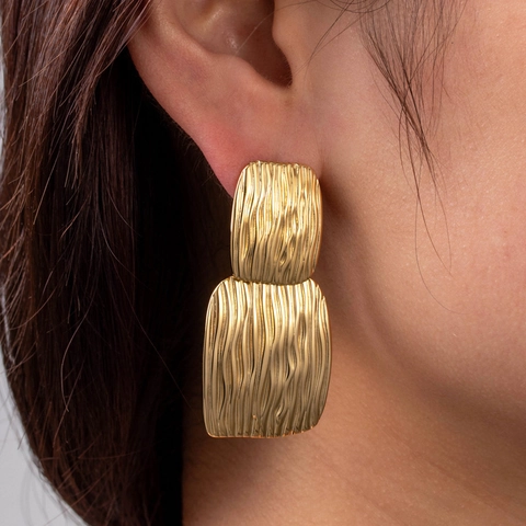 Moderni Orecchini Minimalisti in Acciaio Inossidabile per Donna Oro Argento Cuore Plissettato Geometrico Texture Martellata Gioielli