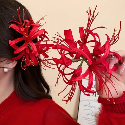 Pince À Cheveux Lycoris Radiata Lys Araignée Alliage Acrylique Fait Main Style Chinois Vintage Accessoire Cheveux Femme