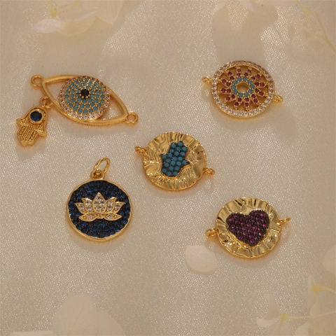 Evil Eye Hamsa Hand Lotus Unendlichkeit Anhänger Vergoldetes Kupfer Mikro Pave CZ Charms Für DIY Schmuckherstellung