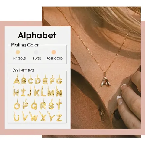 Alphabet Letter Pendant Necklace Stainless Steel Sunburst Texture Initial Jewelry Minimalist Fashion Accessory For Women