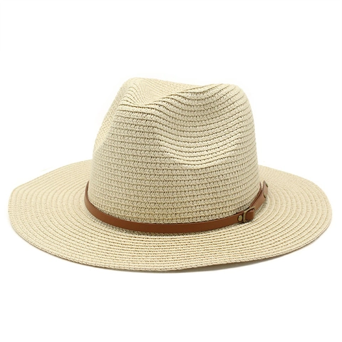 Strohhut Fedora Geflochtenes Papier Sonnenschutz Sommer Strand Vintage Jazz Stil Mit Lederband Für Damen Herren
