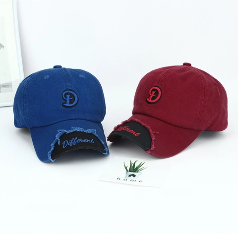 Baseball Cap Baumwolle Buchstaben D Stickerei Distressed Fransenrand Vintage Verstellbarer Sonnenhut Für Herren Damen