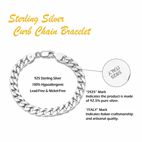 S925 Sterling Silver Cuban Link Bracelet For Men Women Hip Hop Curb Chain Jewelry White Gold Gold Plated High Polish Finish Bracelet